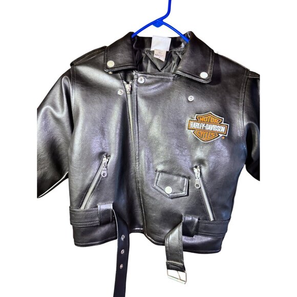 Harley-Davidson Boys Faux Leather Motorcycle Jacket Size 6 With Embroidered Logo - Picture 8 of 13